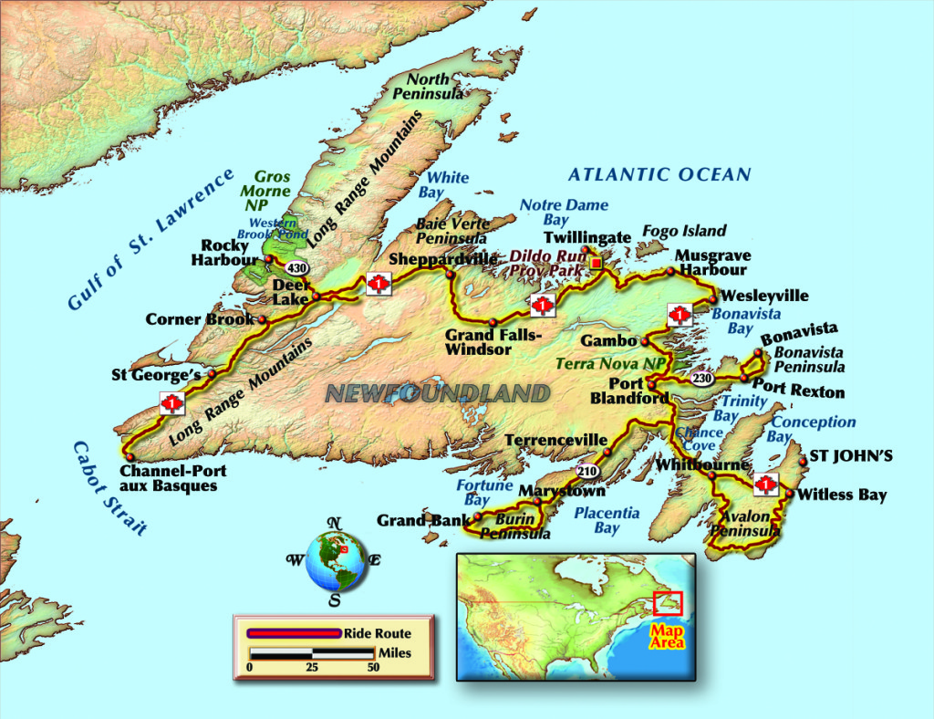 Newfoundland Canada motorcycle ride map