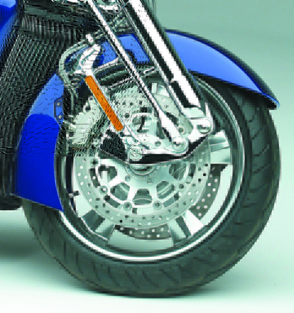 Linked, triple disc brakes are the largest ever fitted on a production Honda.