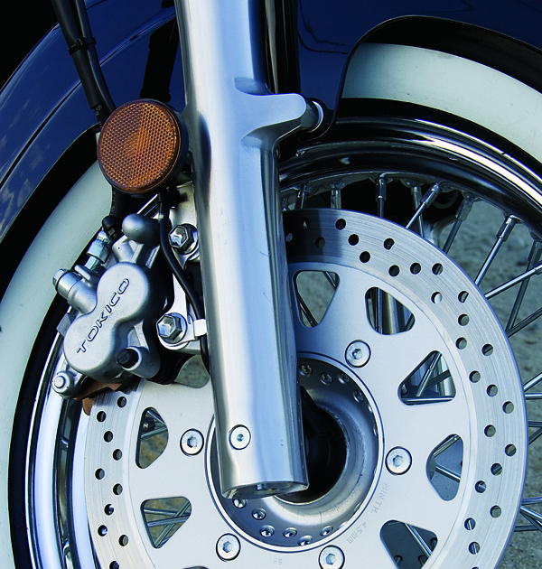 Whitewall tires are standard issue on the C50T touring model. Front disc brake is adequate.