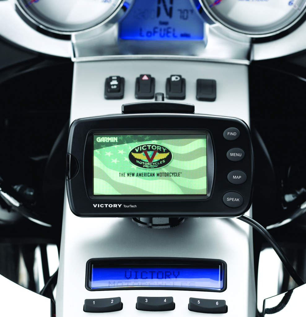 Victory/Garmin GPS with voice and helmet headsets are sound-system options.