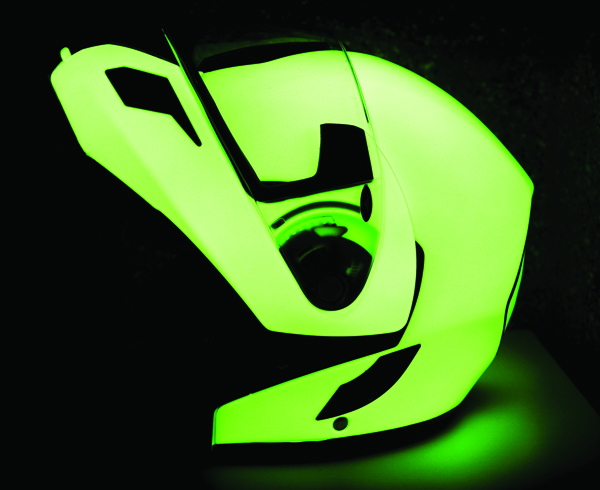 The Vemar Jiano Evo TC Night Vision Motorcycle Helmet actually glows.