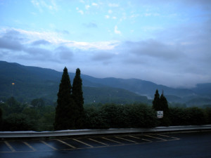 View of the aptly named Smoky Mountains from our hotel in Knoxville.