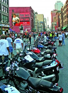 Motorcycles on Meridian stretches five blocks south from Monument Circle. Despite three stages offering entertainment, the real show is ogling all the bikes.