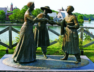 This statue commemorates the three women, Elizabeth Cady Stanton, Susan B. Anthony and Amelia Bloomer, who organized the first women’s rights convention in Seneca Falls in 1848.
