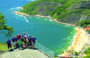 High on adventure. The group coming down (but only part way) from their helicopter tour of Rio.