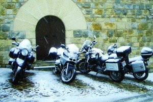 Snowcovered bikes greeted the riders on a chilly morning in Jaén.