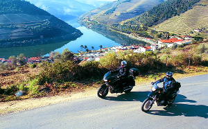 Riding through the Douro River valley, home to the famed grapes that make port wine.
