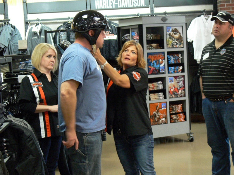 Attendees get fitted for the proper gear in the MotorClothes section