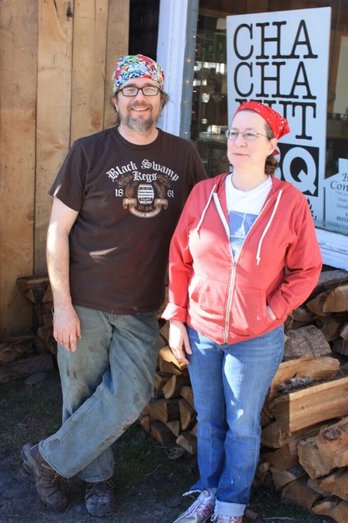 Frank and Cherie Davis stand outside the Cha Cha Hut awaiting your arrival for the best barbecue and desserts in the area