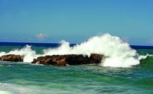 Surf pounds the rocks off Puerto Rico’s northeast coast.