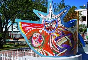 A mural in Loíza’s main plaza pays homage to the annual Santiago Apóstol Festival and the traditional masks that are a symbol of the event.
