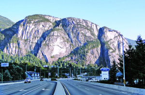 The Stawamus Chief monolith rises 2,297 feet above Squamish, where the Sea to Sky Highway meets Howe Sound.