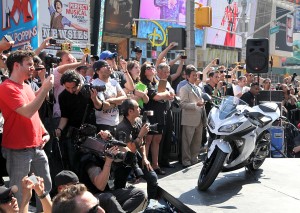 A sea of people and cameras captured the first shots of the new 2013 Kawasaki Ninja 300.