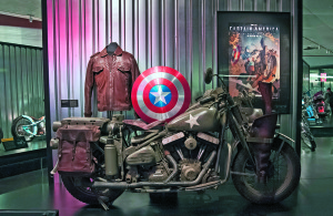 Hollywood is the unindicted co-conspirator in the Harley myth. Shown here, Marvel comics’ Captain America bike.