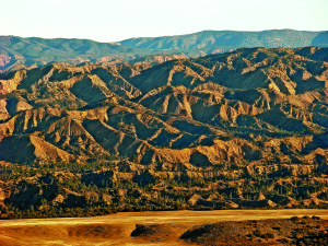Eroded mountains on the north side of Lockwood Valley’s west end remind me of crinkled and wrinkled brown paper.