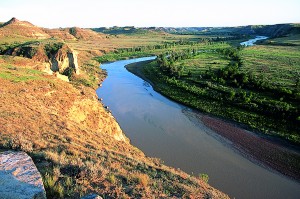 The little Missouri River meanders through the Theodore Roosevelt National Park.