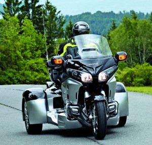 Hannigan’s trike body integrates well with the 2012 Gold Wing’s new bodywork and two-tone paint scheme.