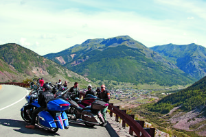 Chatting with other Sturgis-bound riders on U.S. 550, overlooking Silverton, Colorado.