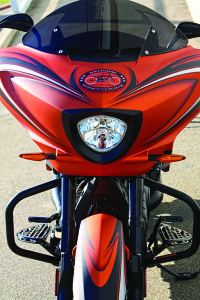 Front view of the Cory Ness Customized 2013 Cross Country, which is being raffled off as a fundraiser for the National Motorcycle Museum.