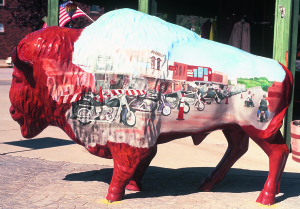 A faux buffalo in Custer, South Dakota, depicts a popular scene through the Black Hills, especially during rally time.