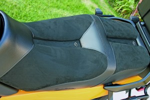 This Saddlemen seat with center indentation relieves pressure and is recommend for men of “that age.”