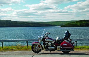 The Kawasaki Nomad drinks in the view from the Neverskink Reservoir
