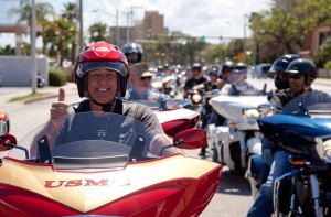 R. Lee Ermey—“Gunny”—leads riders on the Victory Ride, which will be held again this year on March 15, 2013.