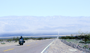 The road going east across Panamint Valley toward Towne Pass (4,956 feet) in the Panamint Range.