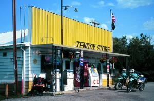 A national historic trail sign at Tendoy, where the store is a local landmark and the operator can tell you everything about Lewis and Clark local history.
