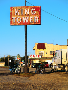 The gas station with the tower is gone, but the café remains. Native American artifacts and murals decorate the walls inside this Tama landscape.