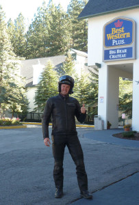 Hamming it up for the camera at the Best Western Plus Big Bear Chateau, in Big Bear, California.