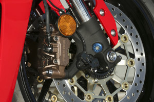 Stout brakes on this bike include Honda's Combined ABS.