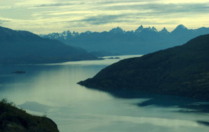 View from the mountain top above Lago General Carrera.