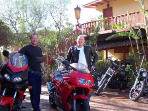 My brother Paul (left) and me with our bikes at La Fonda Hotel & Spa near Ensenada, Mexico. Feliz Navidad!
