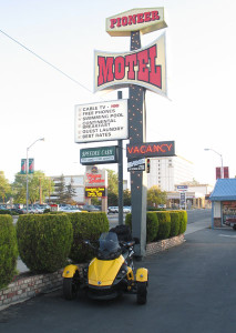 The Pioneer Motel in Carson City, Nevada, after my first day of a week-long tour test on a Can-Am Spyder.