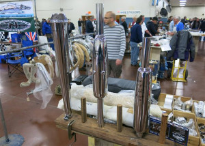 Lots of shiny stuff was for sale by vendors, like these mufflers.