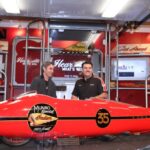 Mike Wolfe of American Pickers and Polaris VP of Motorcycles Steve Menneto admire the World's Fastest Indian