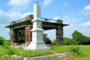 This monument atop Pawnee Rock pays tribute to the men and women who braved sometimes hostile Indians along the Trail.