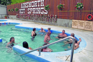 After a couple of thousand miles, the revitalizing mineral waters at the Ainsworth Hot Springs feels great.