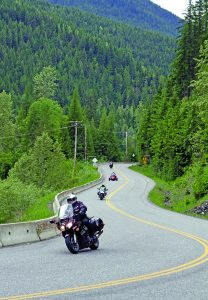 FJR riders enjoy the scenic Selkirk Mountain roads.