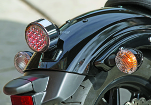 A round LED taillight puts a modern touch on a classic concept.
