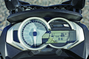 BMW’s complete instrumentation includes a trip computer and TPM readout.