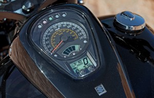LCD displays with fuel and gear indicators complement the analog speedo.