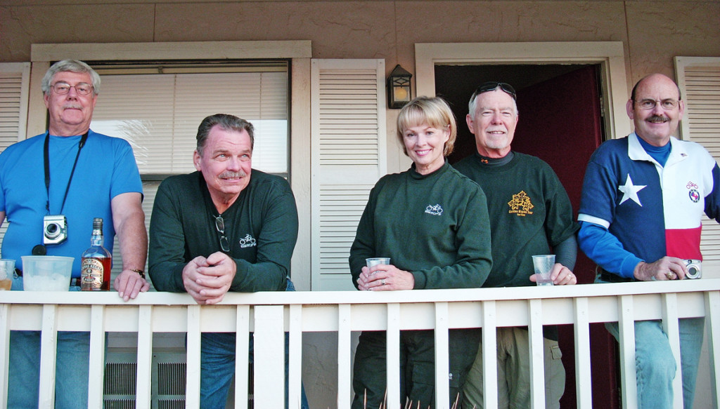 Ralph, Randy, Louise, Don (author) and Andy on the balcony at Big Bend Motor Inn in Study Butte. 