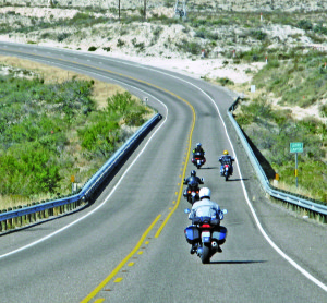 Riders on U.S. 90 travel along the Texas Pecos Trail between Langtry and Sanderson.