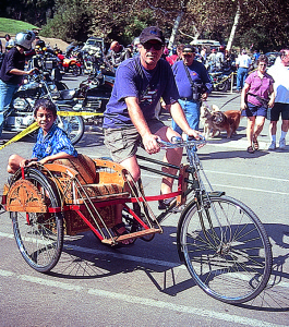 The “quietest” sidecar was a “rickshaw” bicycle set-up that Jerry brought back from Singapore and Myanmar.