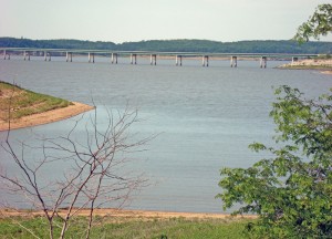 Between Knoxville and Pella is Lake Red Rock, partly traversed by this mile-long bridge.