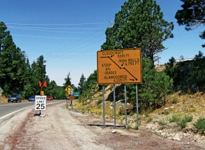 Things can change fast on a long trip. Highway 62 in Cloudcroft, New Mexico.