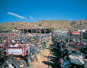 The labyrinth of two-wheelers basks in the Arizona midday sun.