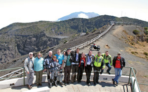 Our group is on the 11,000-foot rim of the Irazú Volcano, and there are five nationalities in the photo—a sixth, our Costa Rican van driver, is taking the picture.